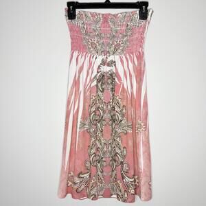 R. Rouge USA Y2K Pink Paisley Smocked Strapless Mini Dress Made in USA Small